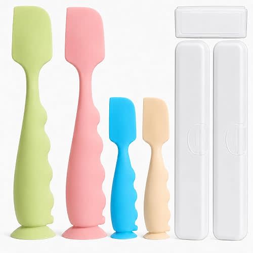 4 Pack Diaper Cream Spatula with 3 Case,Baby Butt Spatula Cream Applicator | with 3 Travel Case,2 Full+2 Mini,Ergonomic Handle,Soft Silicone,Suction Base,Wipe Clean,Diaper Bag Essential,Baby Shower Gift