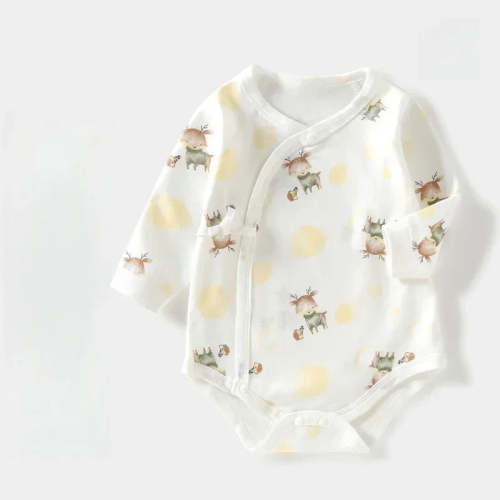 100% Cotton Long Sleeve Kimono Bodysuit - Sika Deer – Organic Cotton Clubs