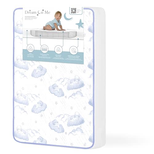 Dream On Me 2-in-1 Breathable Pocket Coils Inner Spring Portable Crib Mattress, Greenguard Gold and JPMA Certified, White