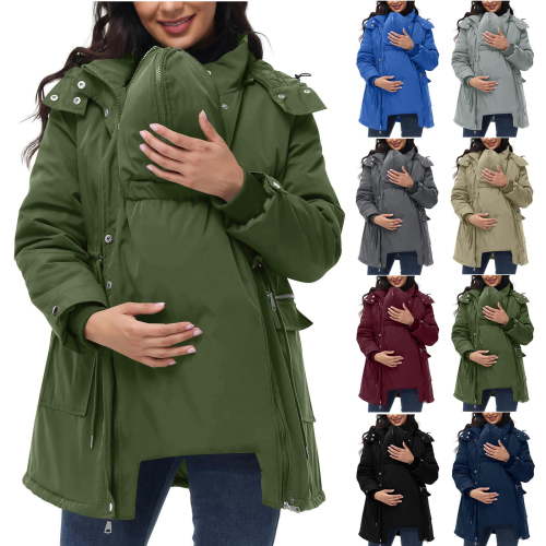 Maternity 3 in 1 Kangaroo Coat,Women's Thicken Quilted Zip Up Winter Coat Maternity Baby Wearing Hooded Outwear Puffer Down Jacket Parka with Pockets
