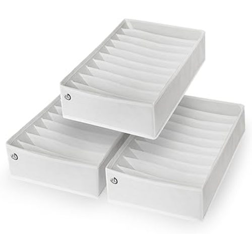 Drawer Organizer Clothes - 3 Set Multipurpose Dresser Drawer Organizer for Adults & Kids, Closet Foldable 10 Cells per Organizer - Non-Woven Fabric, T-Shirts, Baby Clothes, Shorts Organizer - White