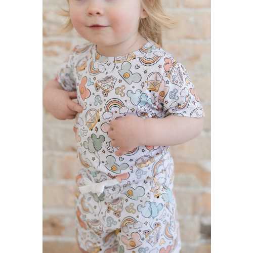 TOONTOWN BOOGIE | Mickey Toddler Bamboo Daywear | Gender Neutral | Baby Pocket Short Set | Disneyland Apparel | Disney Vacation | Retro