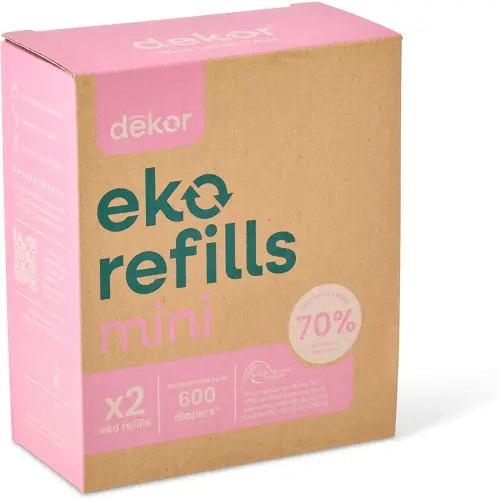 Diaper Dekor MINI Refills, 2 Count | ONLY Eco-Friendly Diaper Pail Refills Made With 70% Recycled Materials | Quicker, Easier & More Cost Effective than Trash Bags | Unscented