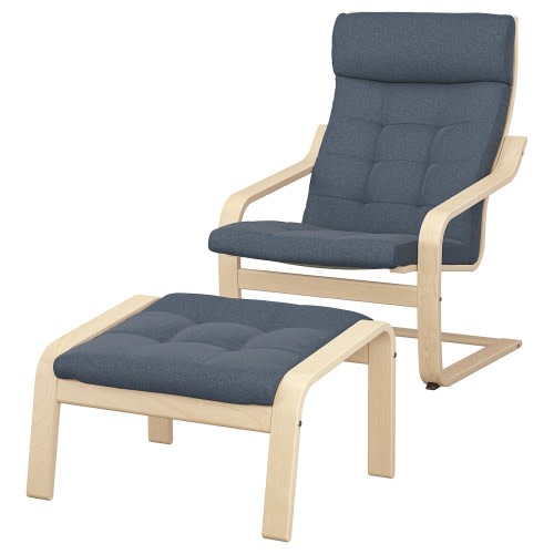 POÄNG Armchair and ottoman - birch veneer/Gunnared blue