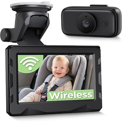 Wireless Car Camera for Baby with 360° Rotating 4.3'' 1080P Video Monitor