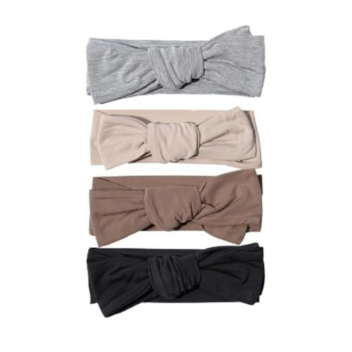 Organic Cotton 4-Piece Bows Set - Buttery-Soft, Baby and Toddler Gift Set for Girls, Newborn to 6T, Jet, Heather, Cocoa, Sand