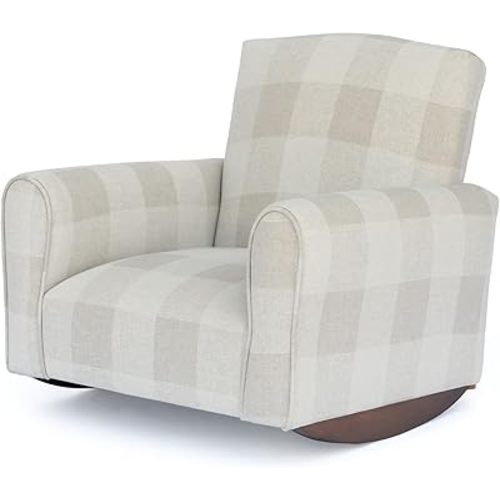 Kid Rocking Chair for Toddlers, Child Chair for Little Kids, Upholstered Toddler Armchair for Children, Comfy and Cute Little Kid Chairs (Rockers, Natural Check)