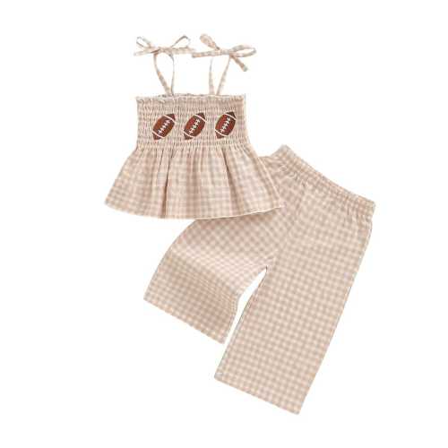 Little Girl Tie Straps Smocked Football 2-Piece Outfit Set – The Trendy Toddlers