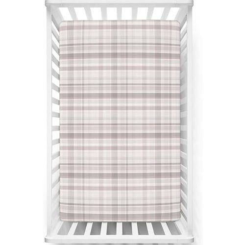Grey Plaid Themed Fitted Crib Sheet,Standard Crib Mattress Fitted Sheet Soft and Breathable Bed Sheets-Baby Sheet for Boys Girls,28“ x52“,Pale Rose Pearl Pale Taupe