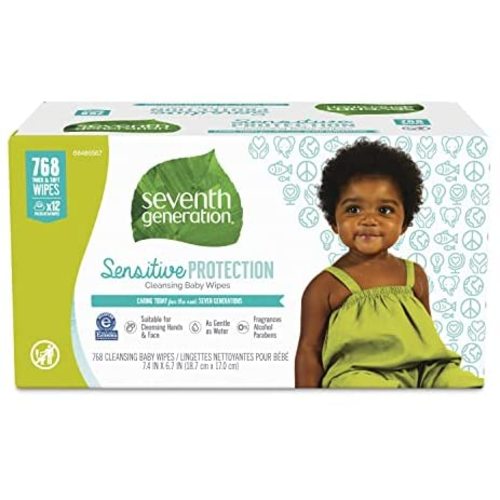 Seventh Generation Baby Wipes, Free & Clear with Flip Top Dispenser, White, unscented, 768 Count