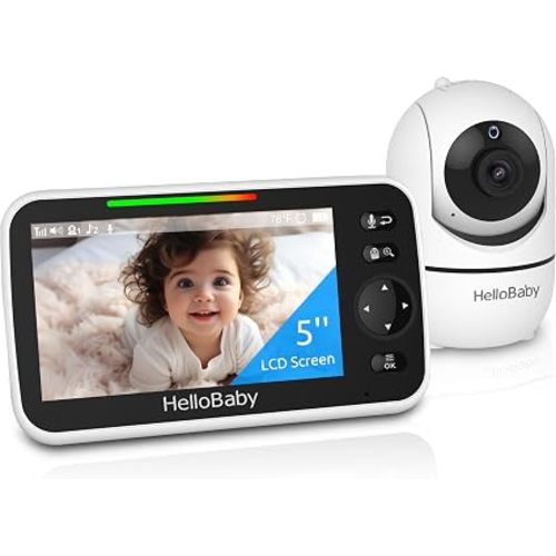 HelloBaby No WiFi Baby Monitor Camera and Audio HB6550, 5" Video Screen | Trusted by 10M+ Families, 30H Battery, PTZ, Private No-WiFi, Night Vision, 1000ft, Easy Setup, 2-Way Talk, VOX, Travel Ready