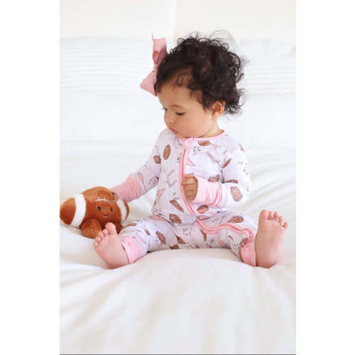 Tiny Touchdowns Convertible Zip Romper in Pink | Caden Lane