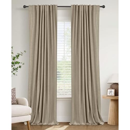 Faux Linen Total Blackout Curtains for Bedroom 108 Inches Long, Plaza Taupe