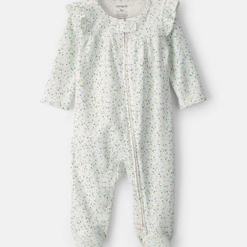 Baby Girl Floral 2-Way Zip 100% Cotton Sleeper - Green/Ivory | Carter’s Oshkosh Canada