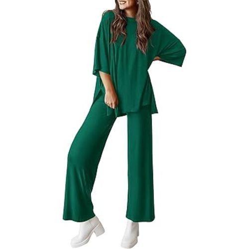 PRETTYGARDEN Women's 2 Piece Outfits Casual Short Sleeve Pullover Tops and Wide Leg Pants Lounge Sets Tracksuits