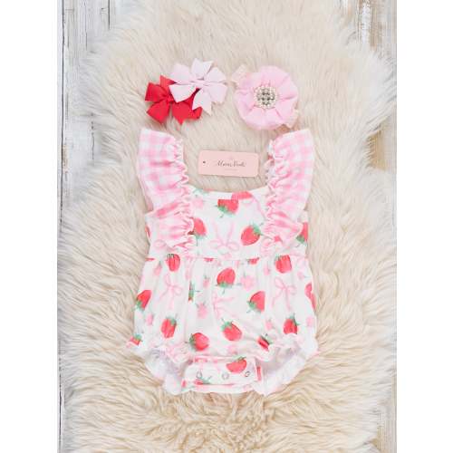 Strawberry Gingham Breeze Ruffle Bubble Romper