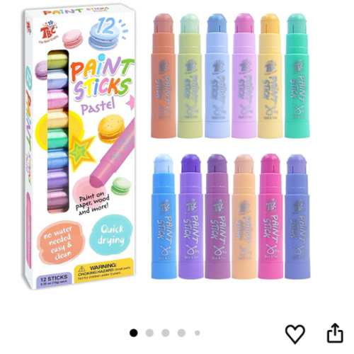 TBC The Best Crafts Paint Sticks, 12 Colors Pastel, Washable, Non-toxic, Tempera Paint Sticks for Kids and Students