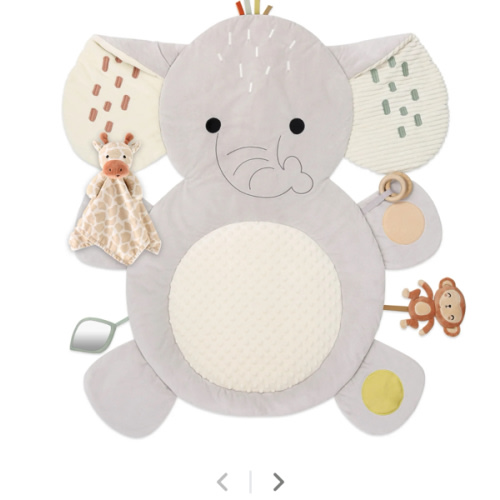 Tummy Time Mat and Baby Lovey Security Blanket- Safari Elephant