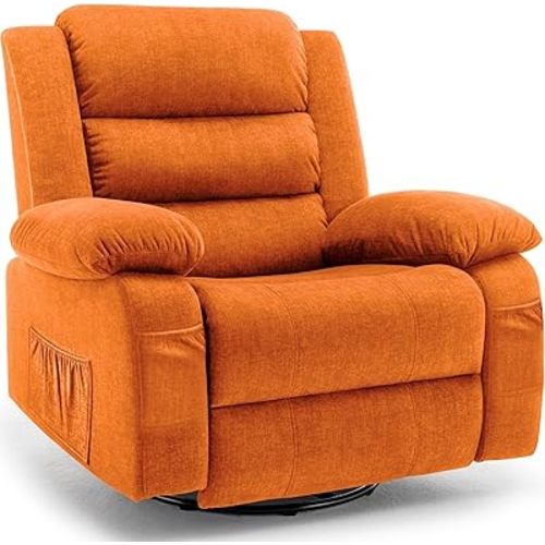 Recliner Chair, Wide Rocker Chair, Rocking Chair with Massage and Heat,360°Swivel Nursery Rocking Chairs, Oversized Recliner for Adults, Cashmere Reclining Sofa for Living Room, Orange