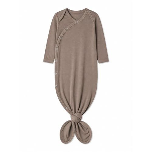 Copper Pearl Baby Gown - Knotted Newborn Sleepers for Baby Boy and Girl, Soft Stretchy Long Sleeve Infant Gowns with Bottom Tie and Hand Mittens, Perfect Hospital Coming Home Outfit (Gobi)