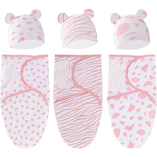 Lot de 3 gigoteuses d'emmaillotage pour bébé avec chapeau pour nouveau-né de 0 à 3 mois