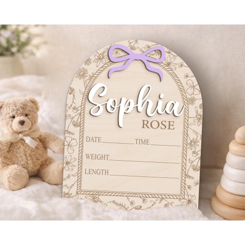 Bow Coquette Baby Name Sign, Birth Announcement Sign, Name Announcement Sign, Welcome Baby Sign, Baby Arrival Sign, Baby Gift, Newborn Gift