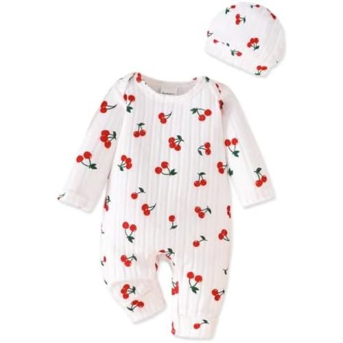 Newborn Baby Girl Clothes Infant Romper Fall Winter Outfits Floral Letter Bodysuit+Hat