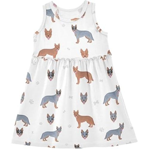 ZZKKO Australian Cattle Dog Girls Dresses Casual Toddler Summer Dresses Outfits for Little Kids 2T-8Y