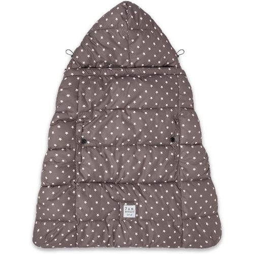 7AM Enfant Baby Carrier Cover - K-Poncho Universal Winter Ultra Soft Plush Lining, Multifunction Stroller & Car Seat Blanket Cover, Water Repellent Bunting Bag for Cold Weather | Print Ash Oak Stars