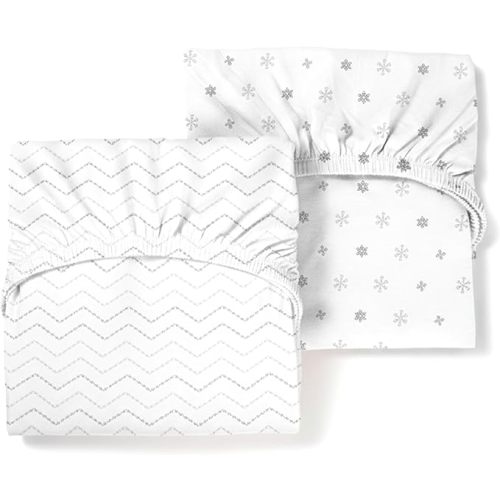 Guava Lotus Travel Crib Sheets (Set of 2) – 100% Organic Cotton Fitted Sheets for Baby Play Yard & Mini Crib Mattress – Super Soft Jersey Knit – Snug Fit & Washable (Grey & White)