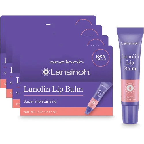 Lansinoh Lanolin Lip Balm, Moisturizing Lip Care, 4 Pack, 0.25 Ounces Each