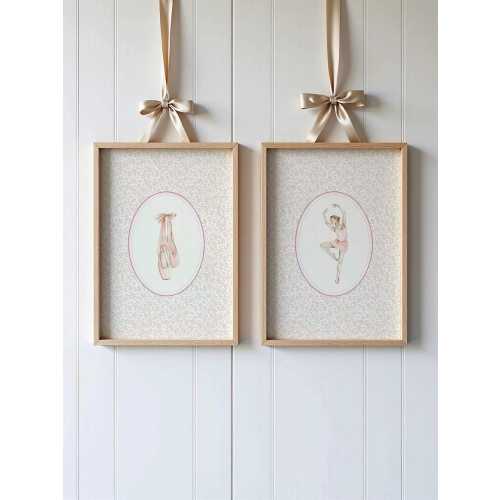 Ballerina and Ballet Shoes Print Set of 2: Floral Ballet Themed Nursery Wall Art