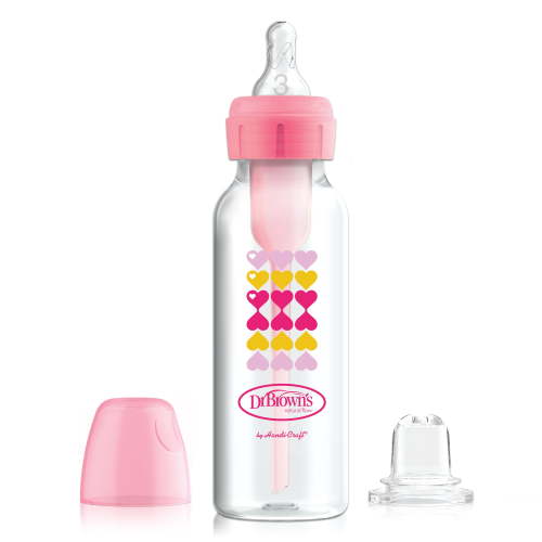 Dr. Brown's Anti-Colic Options+ Narrow Sippy Bottle Starter Kit 8oz 250ml Pink BPA Free for 6 Months+