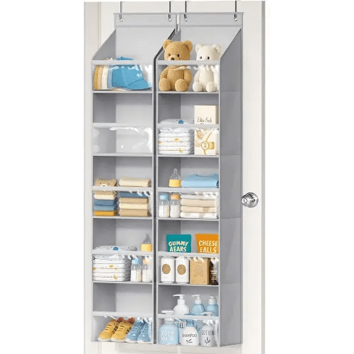 AOODA 2 Pack Over the Door Organizer, Large Capacity Closet Door Hanging Organizer, Clear Deep Pockets Baby Organizer Storage for Nursery, Bathroom, Bedroom, Pantry, Diapers (Grey)
