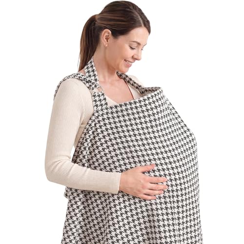Konssy Muslin Nursing Cover for Baby Breastfeeding, Breathable 100% Cotton Breastfeeding Cover with Rigid Hoop for Mother Nursing Apron, Multi-use Carseat Canopy (Vintage Check Weave)
