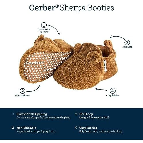 Gerber unisex-baby Fleece Lined Non Skid Soft Slipper Booties With EarsSlipper