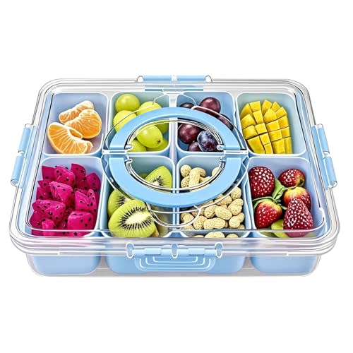 Snackle Box Container,Clear Snack Box Organizer for Fruits, Candy, Charcuterie,Snacks,Perfect for Party, Entertaining,Travel & Beach (Snackle 8 Blue)