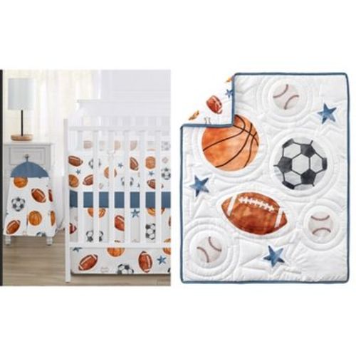 Sweet Jojo Designs Boy Baby Mini Crib Bedding Set - Watercolor Sports Theme Blue Brown and Orange 3pc