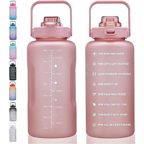 64oz,100oz,128oz Large Motivational Water Bottle with Time Marker, Leakproof & BPA Free Half Gallon Big Water Bottle with Straw Handle Tritan Frosted Water Jug for Gym,Fitness,Outdoor Sports