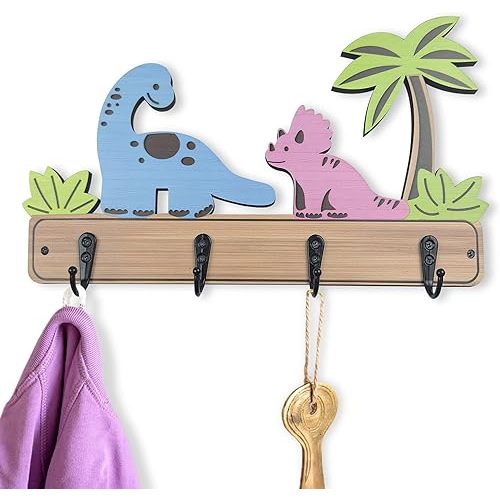 Kids Toddler Animal Coat Rack-13.7" Long Wooden Colorful Cute Nursery Towel Wall Hooks Mount