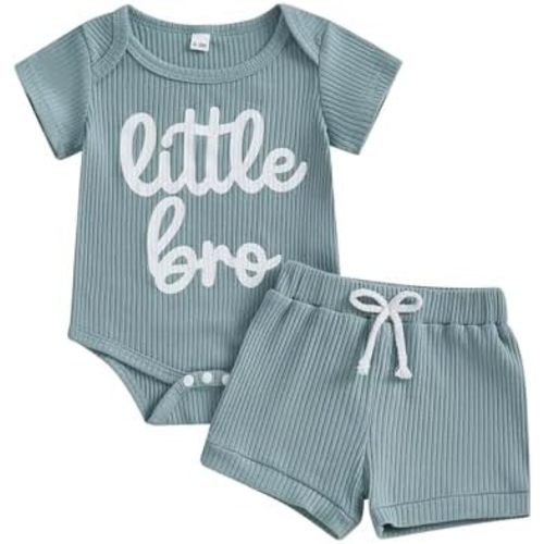 Newborn Infant Baby Boy Summer Outfit Little Bro Letter Print Stripes Romper Shorts Set 2Pcs Clothes Set 3 6 12 18M