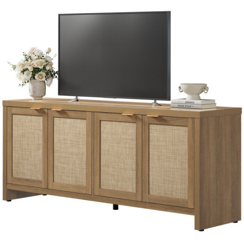 Bay Isle Home™ Boho TV Stand With 4 Rattan Storage Cabinets, Farmhouse TV Entertainment Center For Tvs Up To 65'' & Reviews | Wayfair