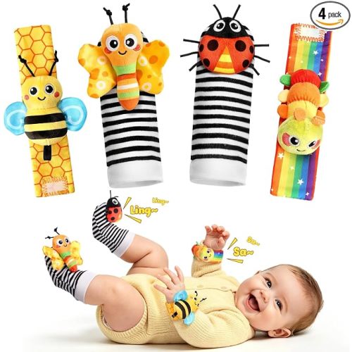 Baby Toys 0-6 6-12 Months, Baby Wrist Rattle Socks and Foot Finder Set, Baby Development Sensory Toys, Infant Hand & Foot Tummy Time Toy, Newborn Boy Girl Shower Gifts