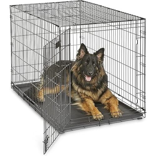 MidWest Homes for Pets 48-Inch iCrate for Extra-Large Breeds, 90-110 lbs, Single Door Folding Dog Crate with Divider Panel, Leak-Proof Tray & Secure Latches, Portable, Durable & Easy to Assemble