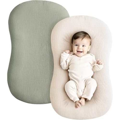 Konssy 2 Pack Muslin Baby Lounger Covers, Covers Only, 30.7" x 20"