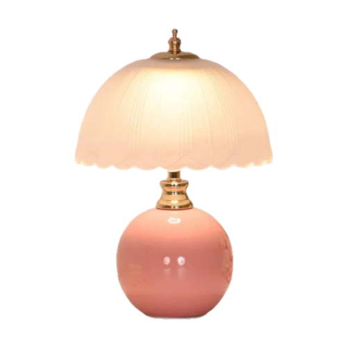 Fzaqwen Mushroom Table Lamp Bedroom Bedside Light with Dome Glass Shade for Night Stands Pink