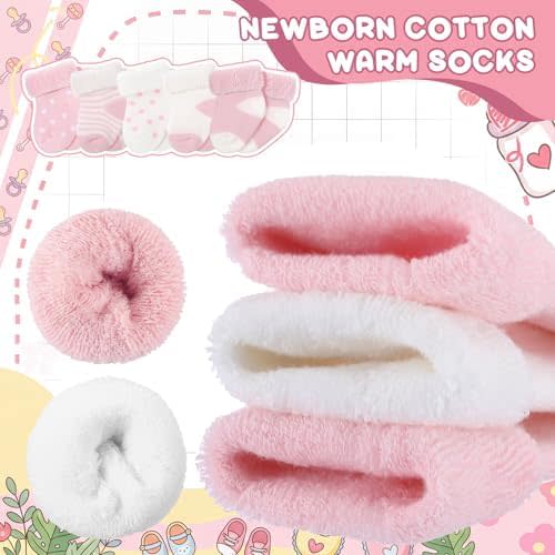 Twistover 10 Pairs Preemie Baby Terry Cotton Turn Cuff Socks for Newborn Girls Boys - Nicu(Pink, White,0-3 Month)
