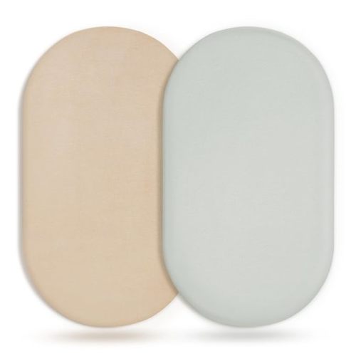GRSSDER Stretchy Ultra Soft Fitted Bassinet Sheet 2 Pack, Universal Fit for Bassinets Baby Cradle Moses Basket Oval Rectangle Mattress Safe and Snug