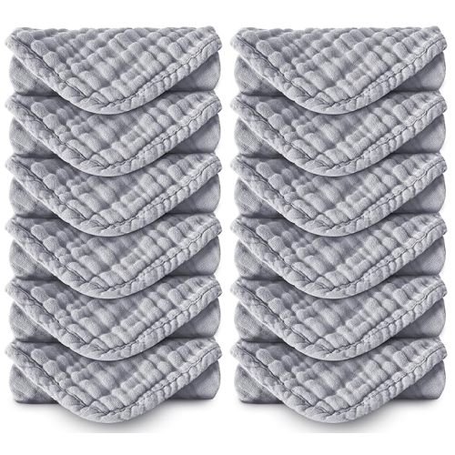 Muslin Burp Cloths 100% Cotton Large 20''x10'' Extra Soft and Absorbent Baby Wash Cloths Spit Up Rags - Baby Burping Cloth for Boys Girls Items(12 Pack Grey)