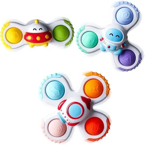 ALASOU 3PCS Pop Suction Cup Spinner Toys for 1 Year Old Boy Girl|Novelty Spinning Tops Toddler Toys Age 1-2|Sensory Baby Bath Toy for Toddlers 1-3|12 18 Months Boy Birthday Gift for Infant